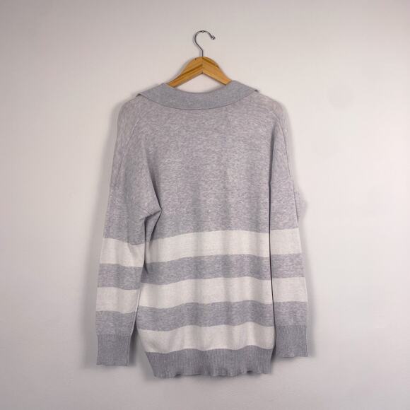 Kinross Cashmere Stripe Split Neck Polo Cotton Blend Large - Picture 5 of 5